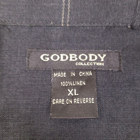 Godbody Collection Shirt Mens XL Black Plaid Linen Oversized Button Up Camp - Picture 3 of 12